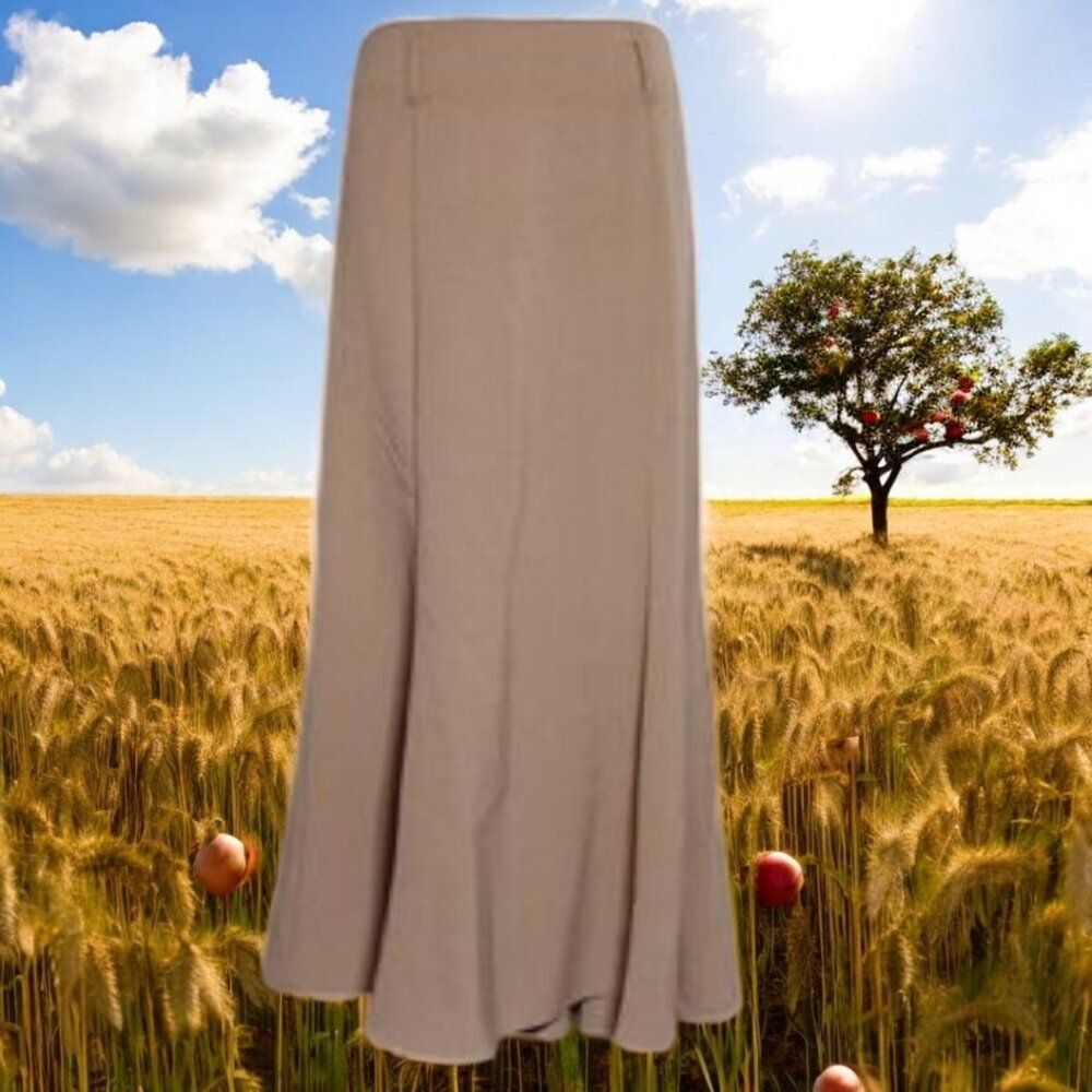 Nana Fashion Tan Maxi Trumpet Skirt with Faux Pleated Design Size Large